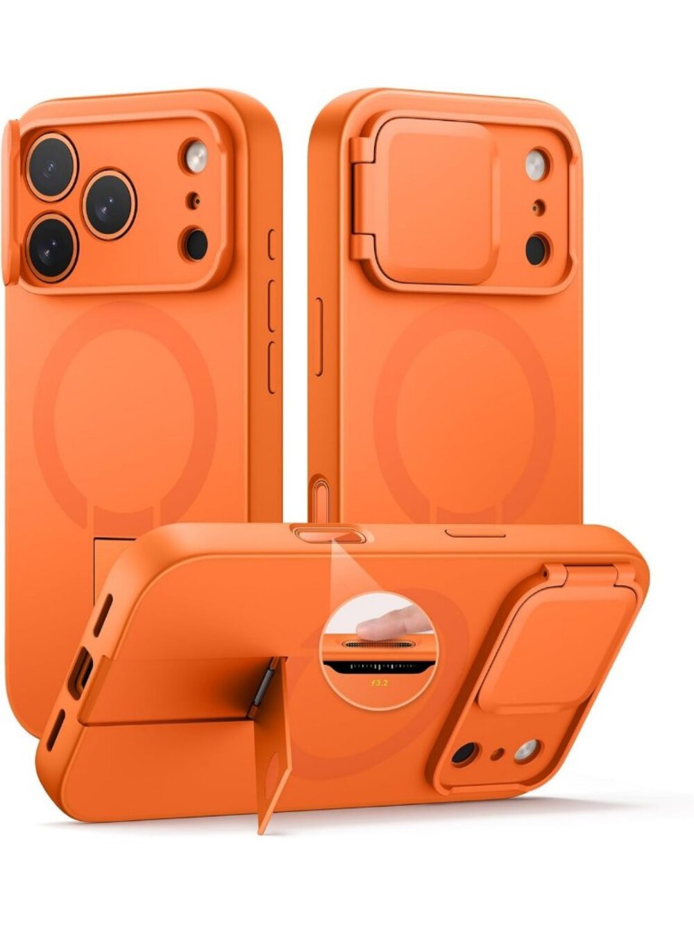 Orange iPhone 17 Pro Max Case with Camera Cover, Kickstand & MagSafe, Shockproof